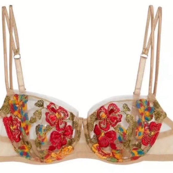 ID Sarrieri Embroidered Floral Set in Tan with Red Blossoms NWT size 34D/Medium - Picture 4 of 10
